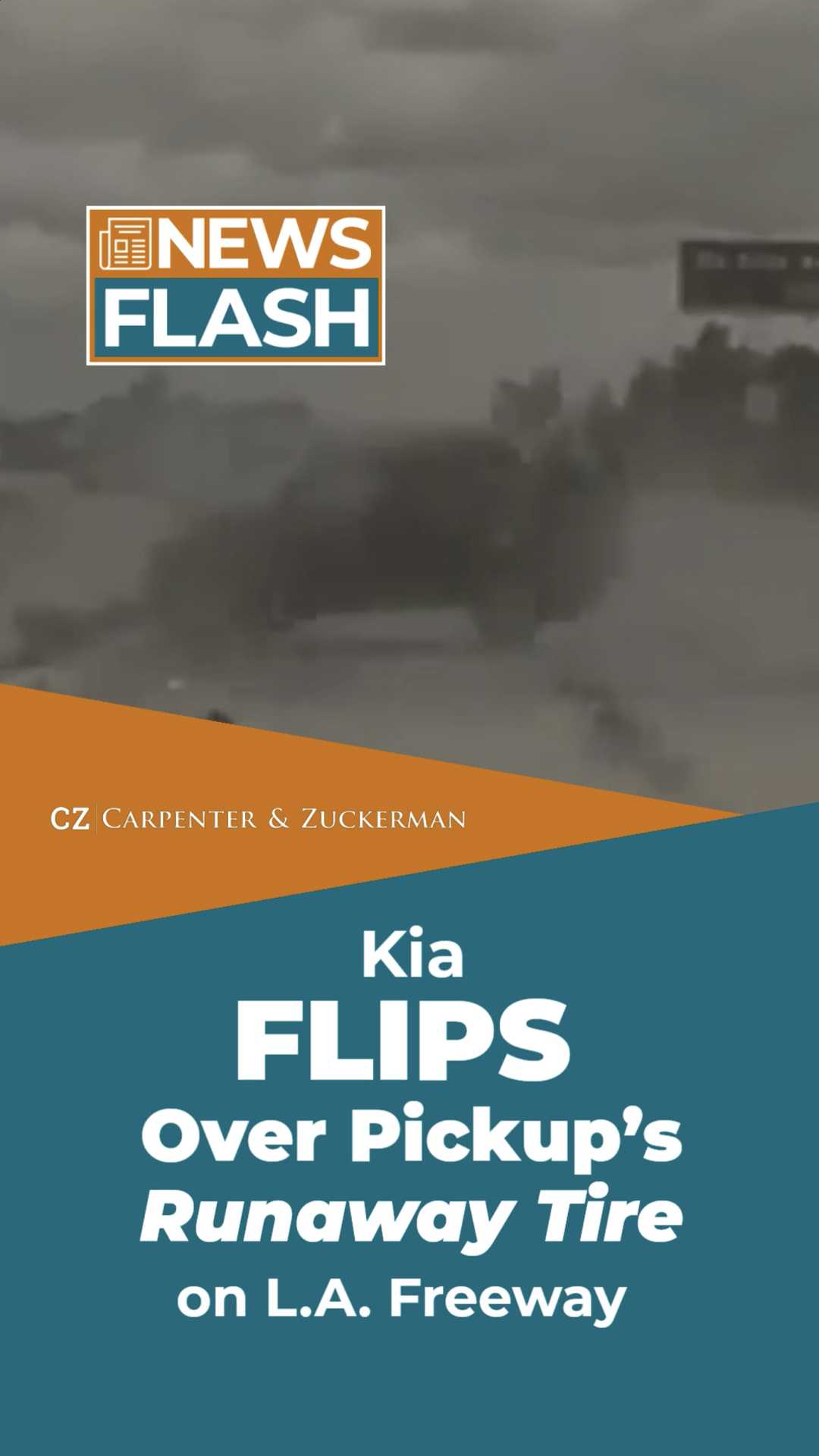 Kia Flips Over Pickup’s Runaway Tire on L.A. Freeway